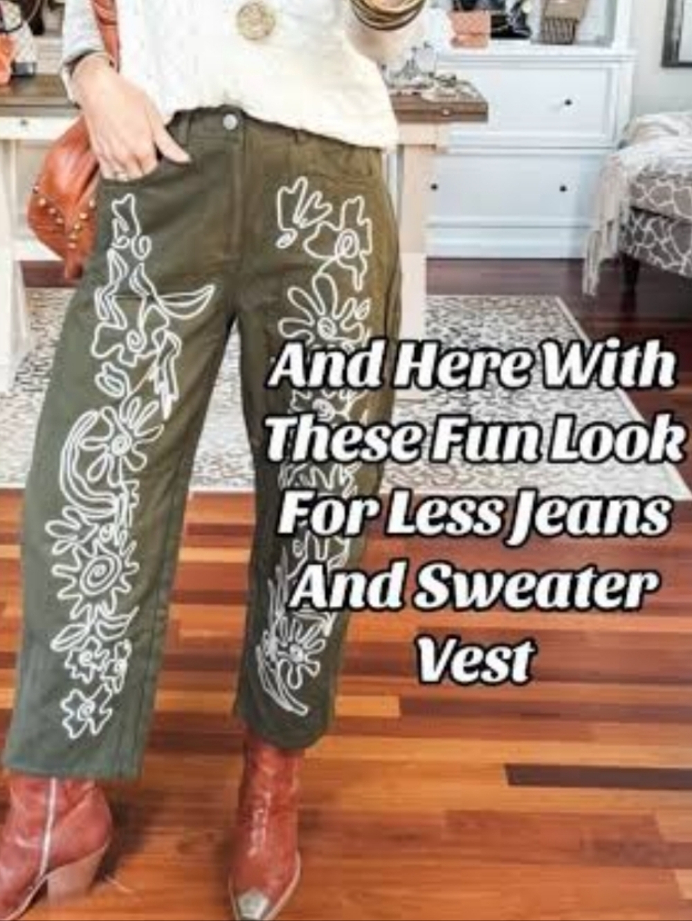 NWT Soutache Barrel Leg Olive Embroidered Jeans S